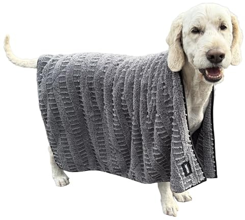 HOWEL Dry Dog Towel for Drying Dogs Large, Medium & Small | Ultra Absorbent Plush Microfiber | Quick-Drying Double-Sided Design | 43 x 35 Lightweight & Machine Washable Dog Bath Towel | Grey