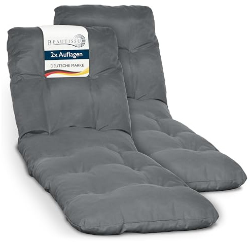 Beautissu 2X Coussin Bain de Soleil 190x60 cm Flair RL – 8 cm Épais Coussin Chaise Longue pour Jardin Terrasse Balcon – Confortable Matelas Transat Exterieur – Anthracite