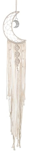 BEAMARKER Atrapasueños de Luna, Bohemio, Tejido En Macramé, para Colgar En la Pared, de Algodón Blanco, Hecho A Mano, Bohemio, Decoración Del Hogar con Borla Larga para Jardín, Dormitorio, Boda, Adorn