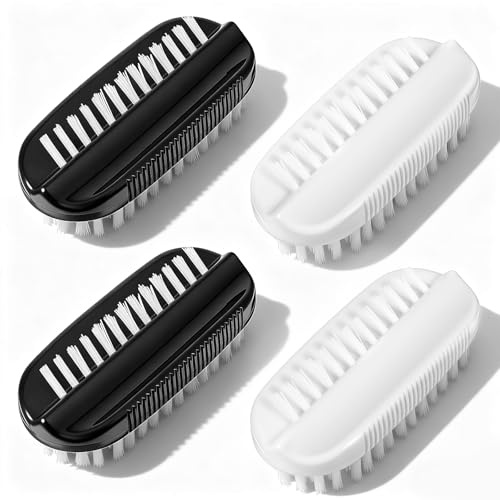 QFGasre 4Pcs Dual-Sided Nail Brush Set Hand Nail Brush for Cleaning Fingernails ScrubBrush Soft Stiff NailBrushes Set Cleaning Under Nails for Men Women (Black White)
