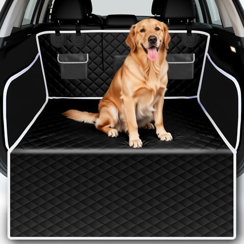 Kofferraumschutz Hund, Hundedecke Auto, Kofferraum Schutzmatte Hund 600D | Wasserdichtes 600D Oxford-Gewebe mit Seiten- und Ladekantenschutz, rutschfest für SUV, Kombi und Kleinwagen