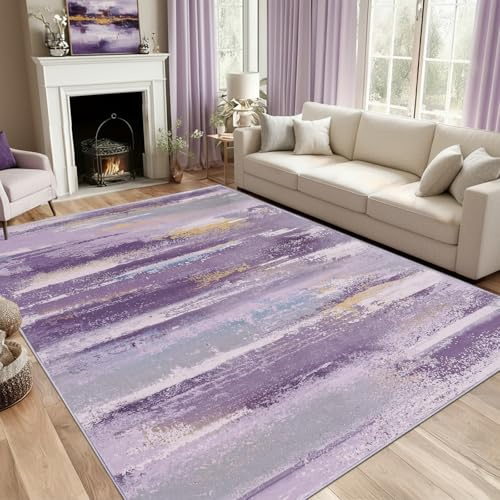 GthreeD Teppich Wohnzimmer Violett 200x300cm Abstrakelte Waschbar Teppiche | Moderne Flauschig Kurzflor Wohnzimmerteppich Rutschfest Teppich für Wohnzimmer, Schlafzimmer, Esszimmer, Küche, Büro