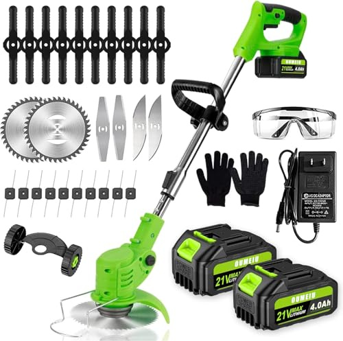Débroussailleuses Electrique sans Fil, Coupe Bordures sans Fil a 2 21V 4.0Ah Batterie et Chargeur Rapide & 4 Types Lames, Debrouissalleuses a Batterie pour Tondre Les Pelouses du Jardin Pelouse Ferme