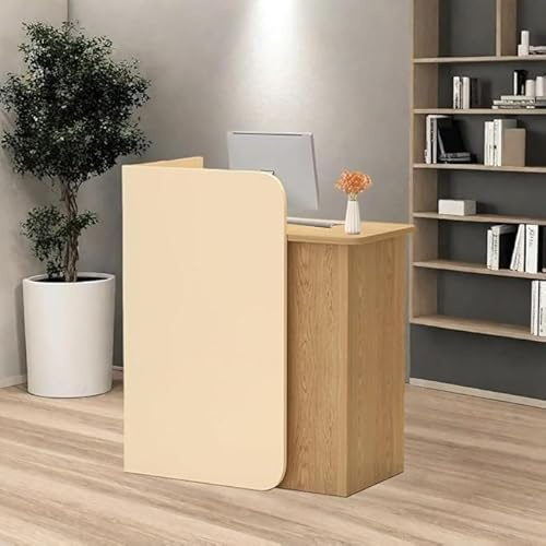 Modernt receptionsskrivbord med böjd integritetspanel, LED-ljusremsa och låsbara lådor - kompakt reception för salong, kontor, butik - 6 färgalternativ tillgängliga