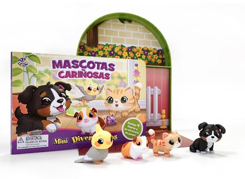 Phidal Mascotas Cariñosas Mini Diverti-Libros - Libros de actividades para niños, cuento de 12 páginas, 4 figuras, 1 escenario de juego