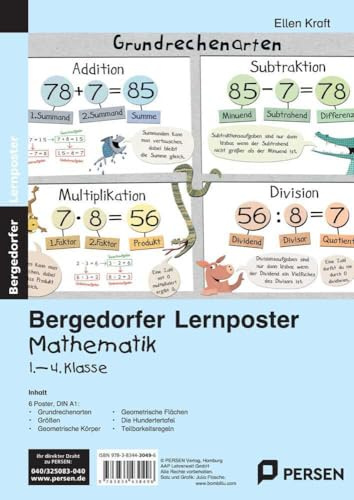 Lernposter Mathematik 1.-4. Klasse: 6 Poster für den Klassenraum (Bergedorfer® Lernposter)
