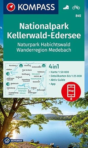 KOMPASS Wanderkarte Nationalpark Kellerwald-Edersee, Naturpark Habichtswald, Wanderregion Medebach: 4in1 Wanderkarte 1:50000 mit Aktiv Guide und ... Verwendung in der KOMPASS-App. Fahrradfahren.