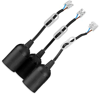 REV Lampenfassung, Baufassung 3St. inklusive Lüsterklemme u. Zugentlastung, Lampenfassung E27, schwarz