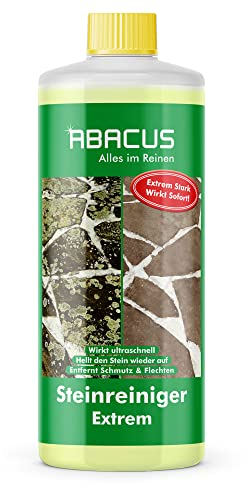 ABACUS® Almo Speed Steinreiniger Extrem, intensiver Steinreiniger für außen mit Sofortwirkung, entfernt sofort Schmutz, Grünbelag, Flechten auf Steinen, Steinreiniger Intensiv außen 1000ml