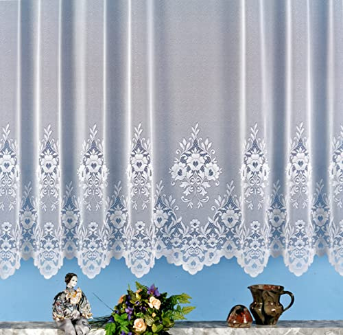 heimtexland Gardine, Vorhang, Store weiß aus hochwertigem Jacquardstore mit transparentem Oberstoff und Kräuselband, H X B 145 X 450 cm Typ10