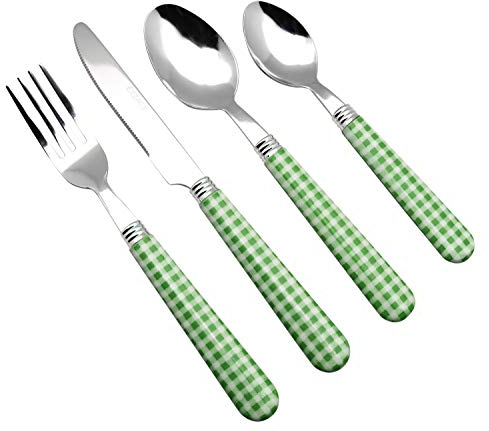 EXZACT Color Edelstahl-Besteck Set 24 Stück - 6 x Tafelgabeln, 6 x Tafelmesser, 6 x Abendessen Löffel, 6 x Teelöffel (24 x Grün)