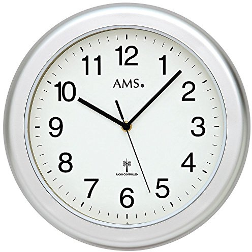 AMS 5956 wasserdichte Wanduhr Funkuhr Baduhr Weiß Silber Badezimmer Badeuhr