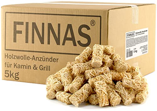 FINNAS Anzündwolle Kaminanzünder Grillanzünder Ofenanzünder Holzwolleanzünder 5kg ca 400 Stück Ökoanzünder Wachszünder Holzanzünder Feuerschale Lagerfeuer Smoker Lange Brenndauer