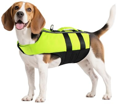 NAMSAN Hunde Rettungsweste Tragbare Aufblasbare Rettungsweste Für Kleine Hund Mit Reflektierenden Streifen Sicherheitsgriff Welpen Schwimmweste Einstellbare Haustier Auftrieb, Grün-M
