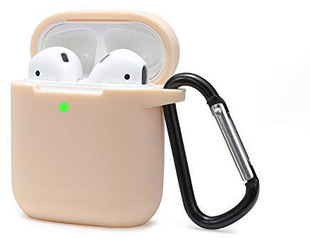 KOKOKA Case Cover Kompatibel mit AirPods 2 & 1, Silikon Stoßfest Case Cover für Airpods 2 & 1 Front LED Sichtbar Extra Schutz mit Karabiner, Beige