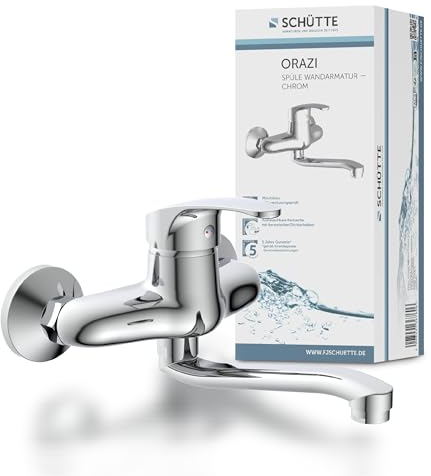 SCHÜTTE 36760 ORAZI Wandwasserhahn Chrom, Wand-Spültischarmatur 360°, ideal für Doppelspülbecken, Wasserhahn Wandmontage, Wandarmatur für Küche/Ausgussbecken, Mischbatterie für Wandmontage