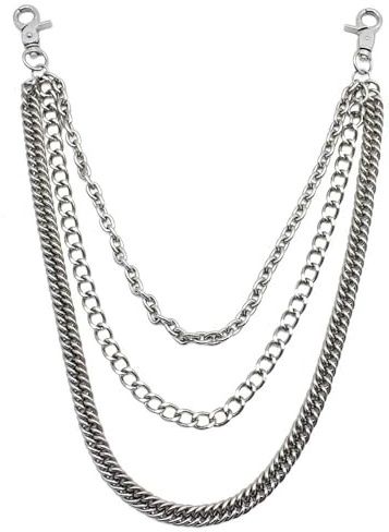 Wallet Chain Metal Jeans Chain 3 in 1 for Men Women Pants Wallet - Silver