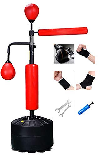 DWW Stehende Boxengeschwindigkeitsbeutel Einstellbare Höhenbeutel Mit Reflexkanal Und Handschuhen, Erwachsene Kickboxing-Tasche Geschwindigkeitskugel Mit Spinnbar, Saugnapf Base & Handpumpe