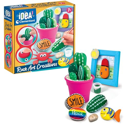 Clementoni IDEA Kreativ-Box - Steinkreationen - Bastel-Set für Kinder ab 7 Jahren inkl. Steine, Temperafarben, Klebeaugen, Pinsel & mehr 18691
