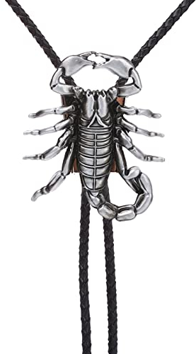 DELIGUO Bolo Ties Krawatte Für Herren - Dreidimensionaler 3D-Skorpion, Krawattenanhänger, Reiterhemd, Zubehör, American Western, Cowboy-Halskette, Männlich Und Weiblich, Antikes Silber, Einheitsgröße