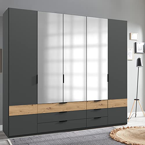 Lomadox Kleiderschrank, mit 5 Drehtüren, in Graphit mit Artisan Eiche Nb., B/H/T ca. 225/210/58 cm