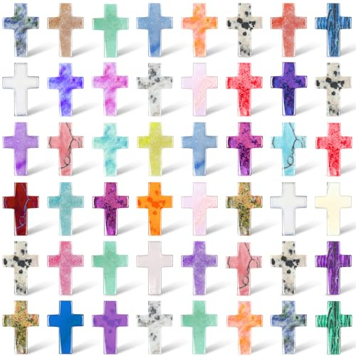 Nuenen 50 Pcs Easter Cross Crystal Stone Bulks 1'' Natural Crystal Wall Cross Shaped Worry Stones Charm Pocket Quartz Gift Halloween Easter Decor(0.71 x 0.98 x 0.24 Inch,Fresh)