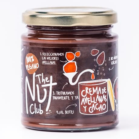 Crema de avellanas y cacao 225 gr. | The Nut Club | Sin azúcares añadidos ni cacahuete | Vegana | Avellanas nacionales | Sin gluten |