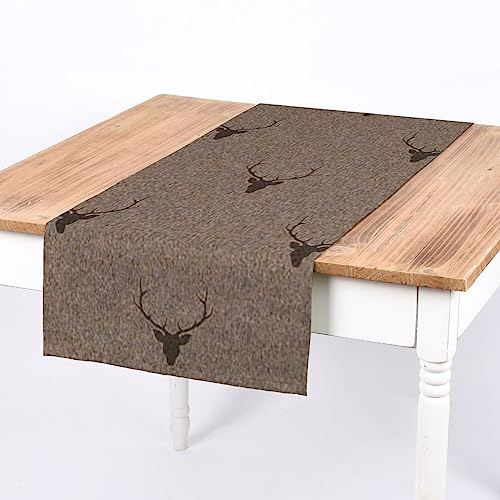 SCHÖNER LEBEN. Tischläufer Jacquard Hirschkopf braun Dunkelbraun