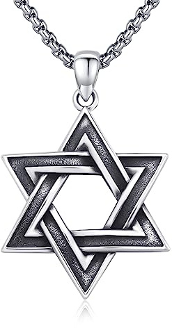 DOTBJ 925 Sterling Silver Star of David Jewish Necklace for Men Women with Stainless Steel Chain 22+2