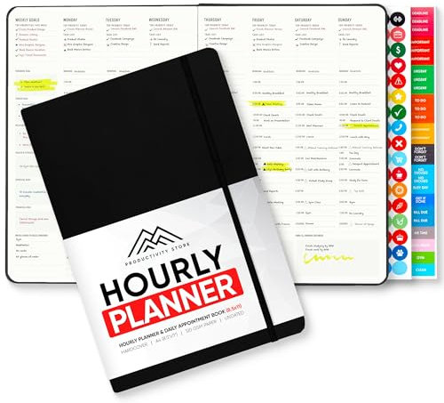 Stundenplaner & Terminbuch (21,6 x 27,9 cm) – Premium-Stundenplaner mit Tagesplan & 30-Minuten-Zeitschlitzen für besseres Zeitmanagement von PRODUCTIVITY STORE (A4, Schwarz)