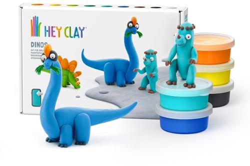 HEY CLAY Dinosaures | Kit Créatif avec 6 Boîtes de Pâte à Modeler pour Enfants de 3 Ans et Plus (Stégosaure, Pachycéphalosaure, Brachiosaure)