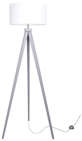Light-Home Lampenschirm Stehlampe Modern - Standleuchte für Wohnzimmer Schlafzimmer Büro - Dreibeinige Industrial Lampe aus Holz - Grau und Weiß