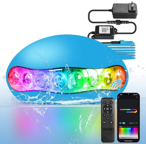 GEYUEYA Home RGB+IC LED Pool Light, 5V Low Voltage Submersible Pool Light, RGB Multi Color Changing Music Sync, IP68 Waterproof Pool Lights Underwater with Remote, Wi-Fi APP Control Smart Light