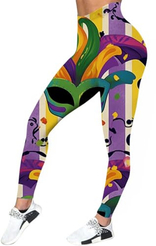 Bunte Karnevals-Strumpfhose für Damen, Sport, hohe Taille, Po-Lift-Leggings für Damen, Bauchkontrolle, Kompressionsstrumpfhose für Damen, Outwear, Hose, ultraweich, gemusterte Outfits, gelb, XXL