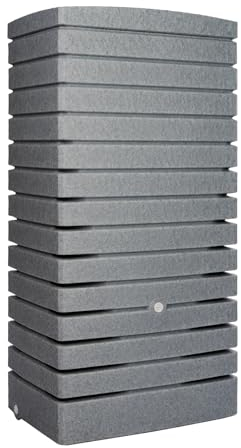 FLORANTIA Regentonne eckig Regenwassertank Catania 210 Liter grau aus UV- und witterungsbeständigem Material. Regenfass BZW. Regenwassertonne mit kindersicherem Deckel und Messinganschlüssen