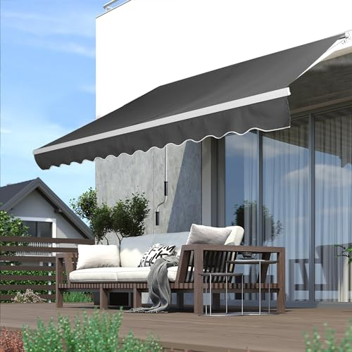 CEEDIR Gelenkarmmarkise Markise 300cm Breit Manuelle Sonnenmarkise Balkonmarkise mit Kurbel Sonnenschutz Wasserdicht für Garten Terrasse Dunkelgrau - 300x250cm