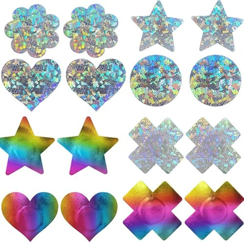 Amazleer Lot de 12 paires de cache-tétons adhésifs à paillettes pour femme