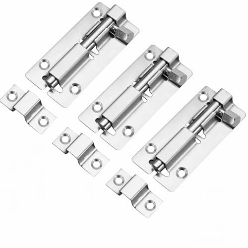 DOETYD 3 Pack Door Lock with Bolt 3 Inch Stainless Latches Slide Door Lock for Shed Garden Bathroom Garage