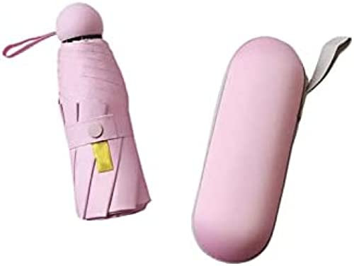 Mini Mubrella 8-Ribs Anti UV Blocking Shade Ombrelli Pioggia E Sole Piega Capsule Ombrellone da Spiaggia Mini Ombrello Tascabile per Donna, Rosa con Scatola, A