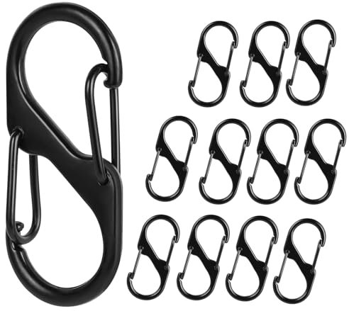 S Small Carabiner Keyring Clip - 12Pcs Versatile Dual Opening Keychain Clip/Sturdy Dual Spring Opening Buckle/Double Clip Hook for Camping Traveling