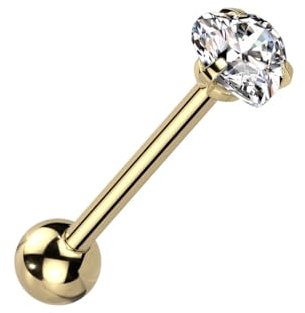 beyoutifulthings Zungen-piercing Herz-Zirkonia 6-mm Gold Clear Universal-Piercing Chirurgenstahl Barbell-s Stab-länge 16-mm