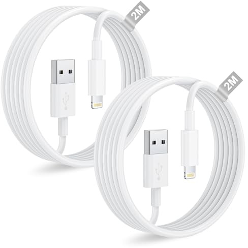 Cable iPhone 2M 2Pack, Cable Cargador Original iPhone Carga Rapida [Apple MFi Certificado], USB Lightning Carga Rapida Lead para iPhone 14/13/12/11 Pro Max/XS/8/7/6/5/SE, iPad