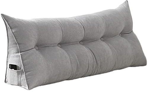 Extra großes Samt-Kopfteil, Lesekissen für Doppelbett, dreieckige Nackenrolle mit Rückenstütze und abnehmbarem Bezug, 100 x 50 x 20 cm, Grau