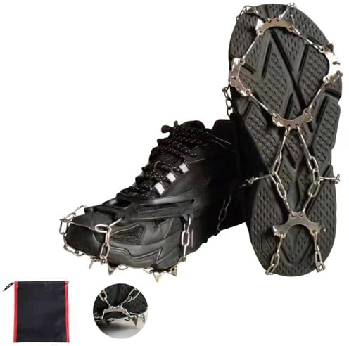 YQBFTC Steigeisen für Bergschuhe mit 10 Zähne,Grödel Steigeisen für Wanderschuhe,Spikes Crampons für Wanderschuhe,Anti Rutsch auf EIS und Schnee für Wandern Bergsteigen Eisfischen im Winter