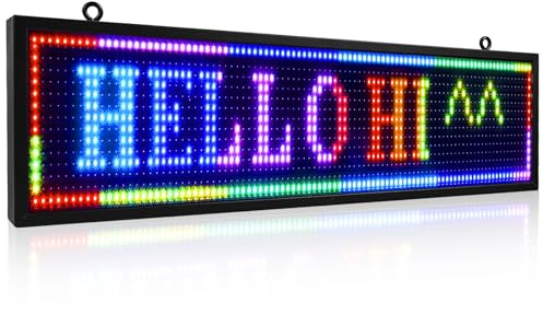 Panneau d'affichage LED déroulant, Enseigne Lumineuse LED Programmable RVB pour devanture de magasin, salon de coiffure, café, gymnase, panneau ouvert étanche haute visibilité et IP64 (67x19 cm)