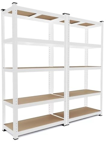 CILVANI set 2 Scaffali In Metallo COLORATI RIPIANI MDF Scaffale Ad Alta Portata Fino a 875 kg Con 5 Ripiani Regolabili 180 x 90 x 40 cm (BIANCO)