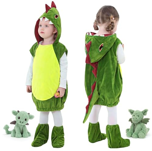 MeYuxg Disfraz Dinosaurio Niño, Disfraz Dragon Niño con Cubre Zapato, disfraz niño Carnaval, Disfrazs de Animal para niños para Carnaval Cosplay (Verde, L)