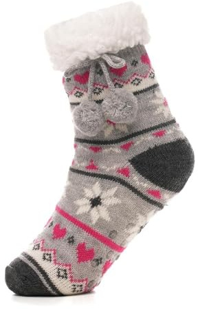 A2Z 4 Kids Calzini natalizi da ragazza con fodera in pile Sherpa, di alta qualità, con antiscivolo, caldi, invernali, con fiocchi di neve e renna, super morbidi, spessi, pelosi, caldi e caldi per