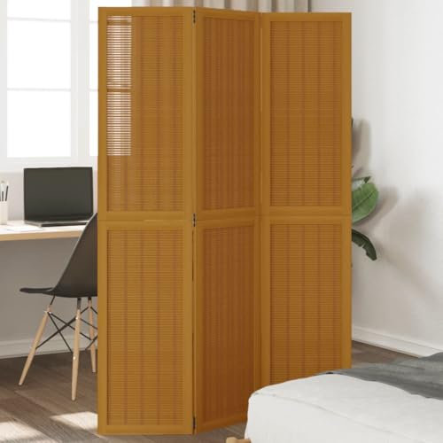 AJJHUUKI Mobilier d'extérieur Paravent 3 panneaux en bois massif marron paulownia