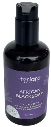 Toriara Naturals African Black Soap – 250ml | Soothing Face & Body Wash with Lavender, Rose Water & Chamomile | Gentle Cleanser for All Skin Types